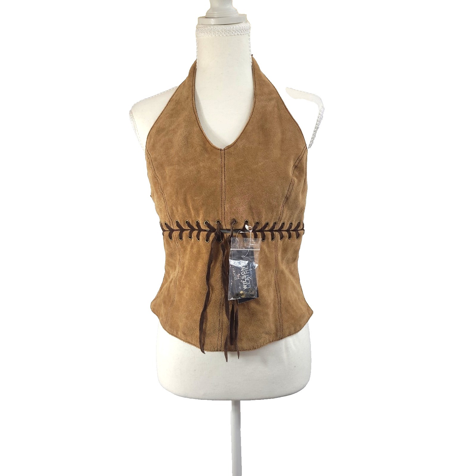 New Wilsons Leather Suede Laced Halter Nwt Tan Biker Festival Hippie Size Large
